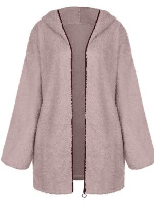 Vintage Loose Solid Zip Up Long Sleeve Fleece Hoodie - Image 7