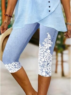 Vintage Mid Waist Floral Capri Leggings - Image 19