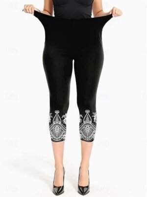 Vintage Mid Waist Floral Capri Leggings - Image 3
