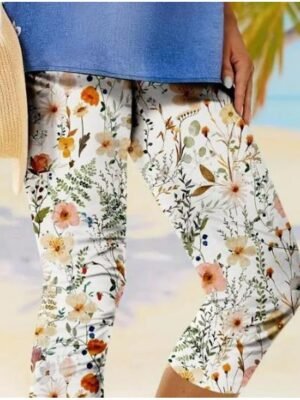 Vintage Mid Waist Floral Capri Leggings - Image 9
