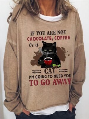 Vintage Oversized Cat Print Round Neck Long Sleeve Sweatshirt - Image 1