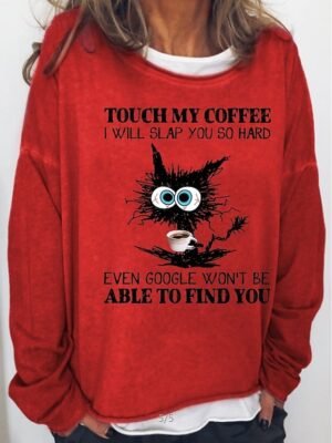 Vintage Oversized Cat Print Round Neck Long Sleeve Sweatshirt - Image 2