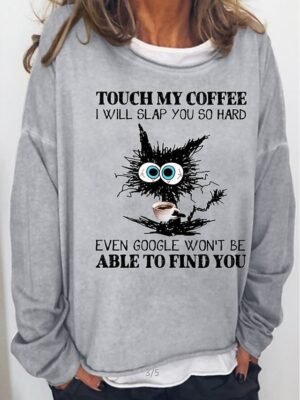 Vintage Oversized Cat Print Round Neck Long Sleeve Sweatshirt - Image 3