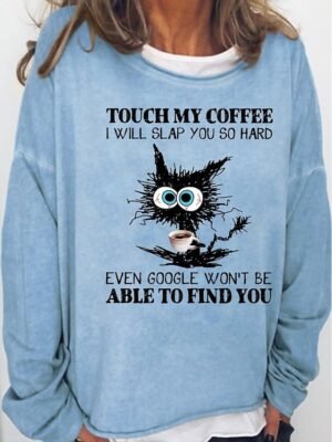 Vintage Oversized Cat Print Round Neck Long Sleeve Sweatshirt - Image 4