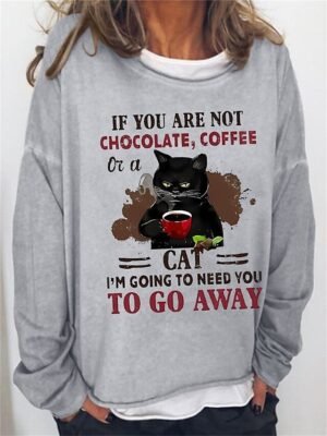 Vintage Oversized Cat Print Round Neck Long Sleeve Sweatshirt - Image 4