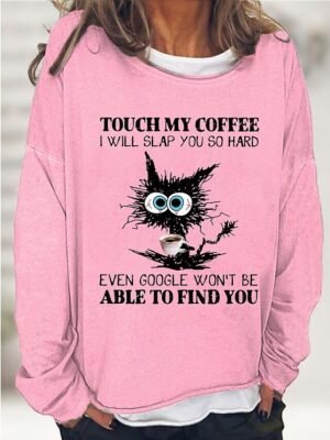 Vintage Oversized Cat Print Round Neck Long Sleeve Sweatshirt - Image 5