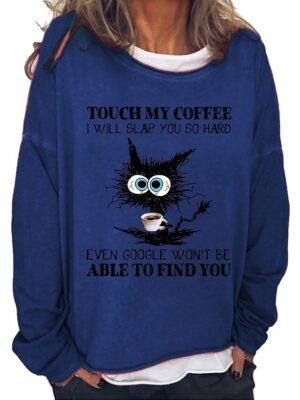 Vintage Oversized Cat Print Round Neck Long Sleeve Sweatshirt - Image 7