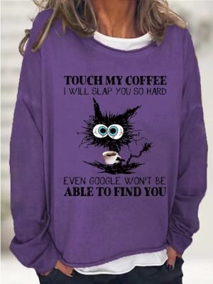 Vintage Oversized Cat Print Round Neck Long Sleeve Sweatshirt - Image 8