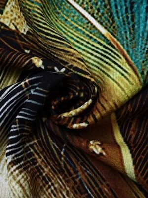 Vintage Oversized Feather Print Crew Neck 3/4 Sleeve Blouse - Image 5