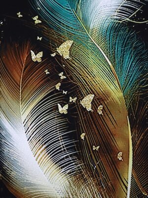 Vintage Oversized Feather Print Crew Neck 3/4 Sleeve Blouse - Image 7