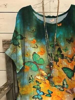 Vintage Plus Size Floral Crew Neck Dolman Sleeve Regular Blouse - Image 5