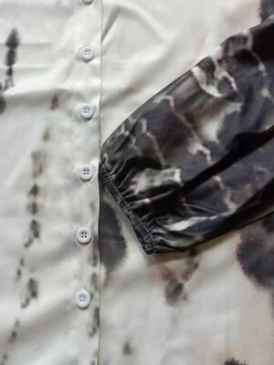 Vintage Plus Size Graphic Standing Collar Long Sleeve Long Blouse - Image 11