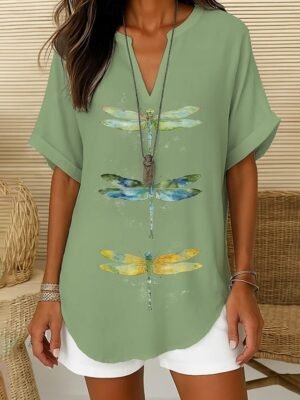 Vintage Regular Animal Graphic V Neck Long Sleeve Tunic Tops - Image 10