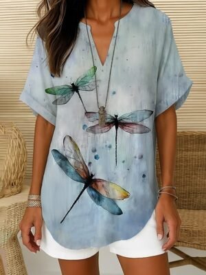 Vintage Regular Animal Graphic V Neck Long Sleeve Tunic Tops - Image 11