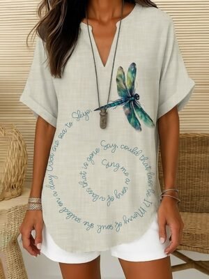 Vintage Regular Animal Graphic V Neck Long Sleeve Tunic Tops - Image 12