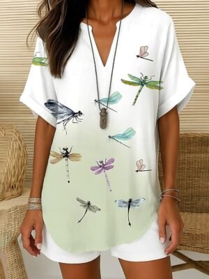 Vintage Regular Animal Graphic V Neck Long Sleeve Tunic Tops - Image 13