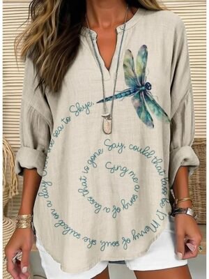 Vintage Regular Animal Graphic V Neck Long Sleeve Tunic Tops - Image 15