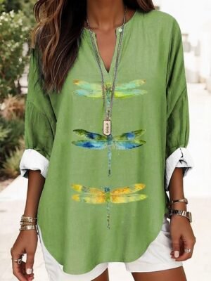 Vintage Regular Animal Graphic V Neck Long Sleeve Tunic Tops - Image 6