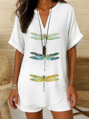 Vintage Regular Animal Graphic V Neck Long Sleeve Tunic Tops - Image 7
