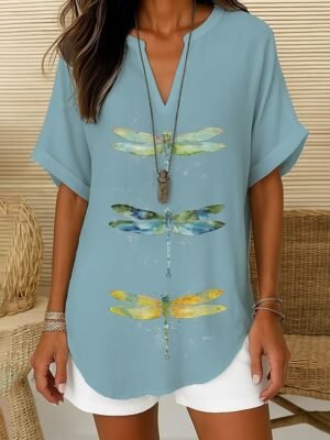 Vintage Regular Animal Graphic V Neck Long Sleeve Tunic Tops - Image 8