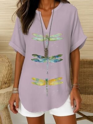 Vintage Regular Animal Graphic V Neck Long Sleeve Tunic Tops - Image 9
