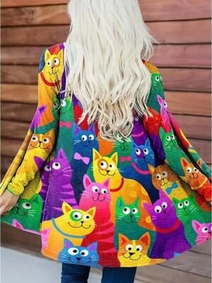 Vintage Regular Animal Print Collarless Long Sleeve Trench Coat - Image 1
