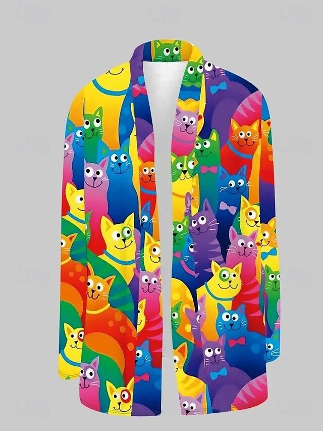 Vintage Regular Animal Print Collarless Long Sleeve Trench Coat - Image 2