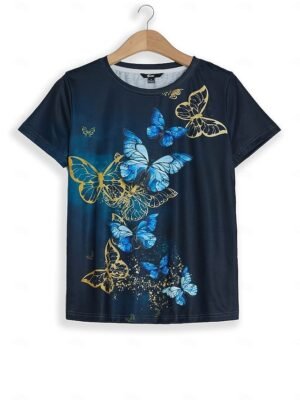 Vintage Regular Butterfly Graphic Round Neck Short Sleeve Tee - Image 2