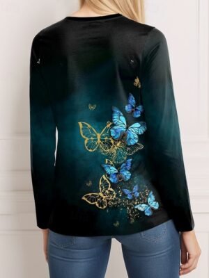 Vintage Regular Butterfly Graphic Round Neck Short Sleeve Tee - Image 25