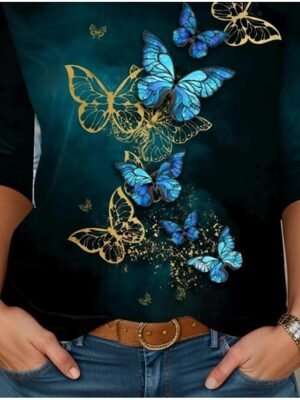 Vintage Regular Butterfly Graphic Round Neck Short Sleeve Tee - Image 26