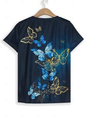 Vintage Regular Butterfly Graphic Round Neck Short Sleeve Tee - Image 3