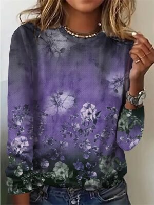 Vintage Regular Butterfly Print Round Neck Long Sleeve Top - Image 7