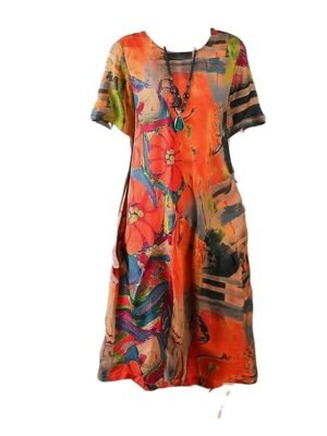 Vintage Regular Fit Abstract Ombre Crew Neck Short Sleeve Maxi Dress - Image 4