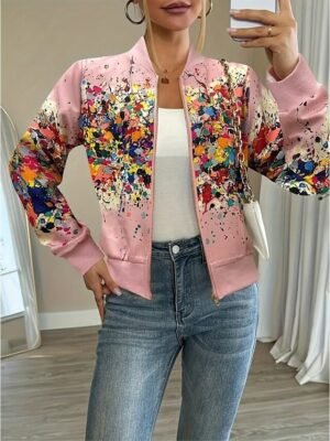 Vintage Regular Fit Abstract Stand Collar Long Sleeve Jacket - Image 14
