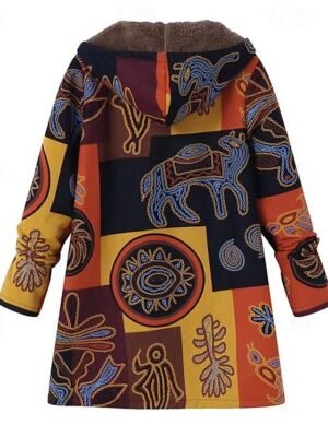 Vintage Regular Fit Animal Hooded Long Sleeve Fleece Jacket - Image 1