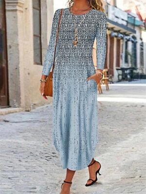 Vintage Regular Fit Ethnic Crew Neck Long Sleeve Maxi Dress - Image 6