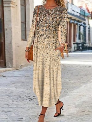 Vintage Regular Fit Ethnic Crew Neck Long Sleeve Maxi Dress - Image 9
