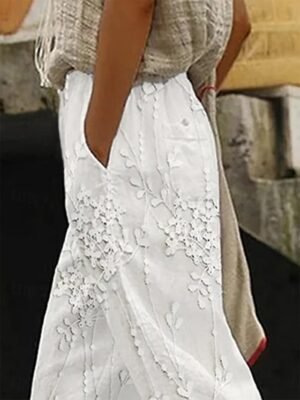 Vintage Regular Fit Floral Ankle-Length Drawstring Pants - Image 14