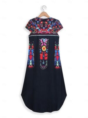 Vintage Regular Fit Floral Crew Neck Short Sleeve Maxi Dress - Image 5