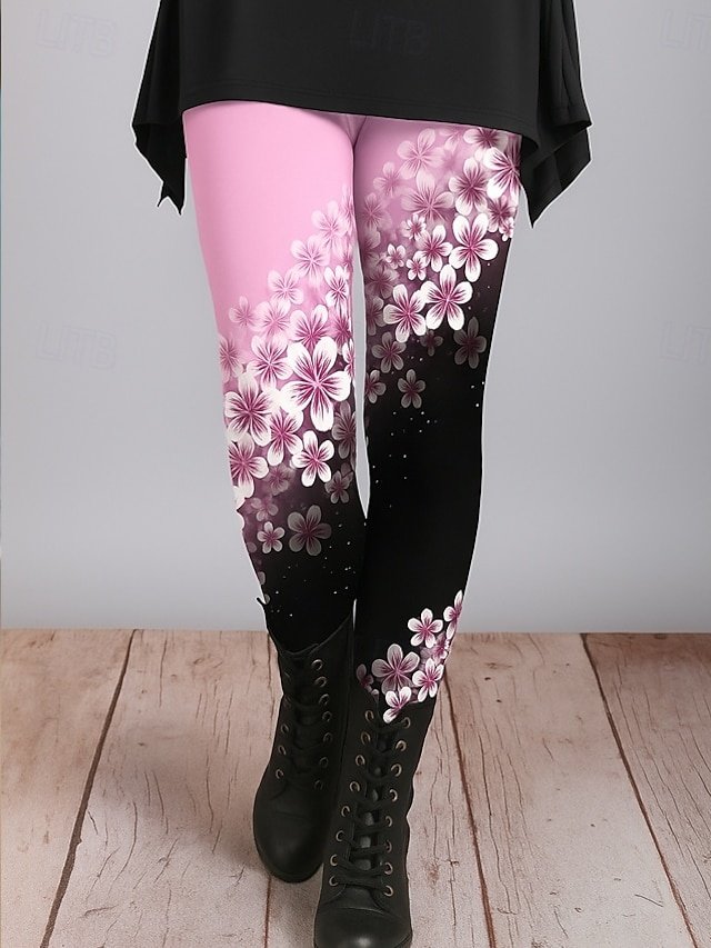 Vintage Regular Fit Floral High Waist Ankle-Length Leggings - Image 1