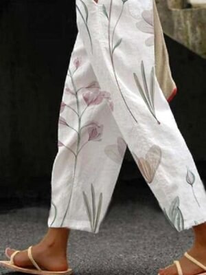 Vintage Regular Fit Floral High Waist Full Length Pants - Image 3