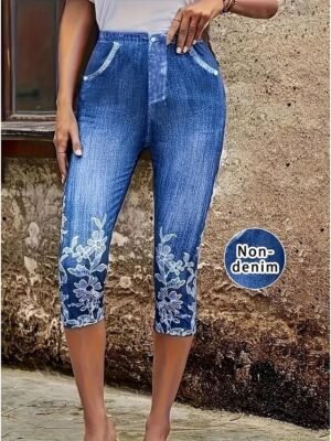 Vintage Regular Fit Floral Mid Waist Capri Leggings - Image 1