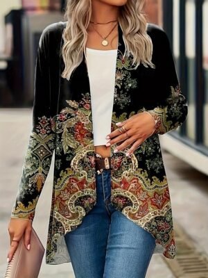 Vintage Regular Fit Floral Open Front Long Sleeve Jacket - Image 2