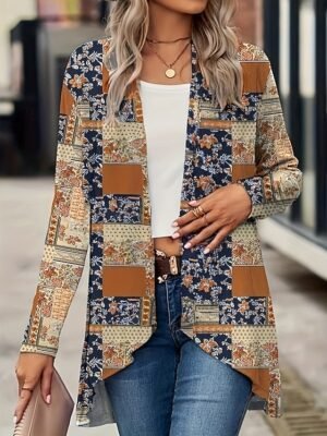 Vintage Regular Fit Floral Open Front Long Sleeve Jacket - Image 4