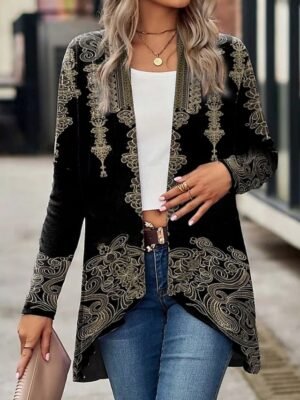 Vintage Regular Fit Floral Open Front Long Sleeve Jacket - Image 5