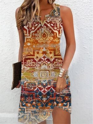 Vintage Regular Fit Floral Split Neck Sleeveless Mini Sundress - Image 6