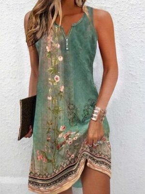 Vintage Regular Fit Geometric Crew Neck Short Sleeve Mini Dress - Image 28