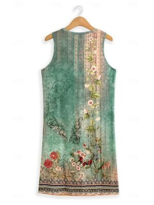 Vintage Regular Fit Geometric Crew Neck Short Sleeve Mini Dress - Image 30