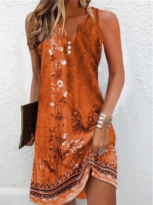 Vintage Regular Fit Geometric Crew Neck Short Sleeve Mini Dress - Image 35