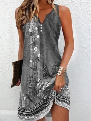 Vintage Regular Fit Geometric Crew Neck Short Sleeve Mini Dress - Image 36